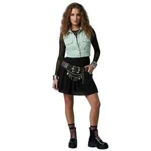 ONE TEASPOON Womens Mint Green Denim Black Mixed Media Mini Dress 14660 Size S